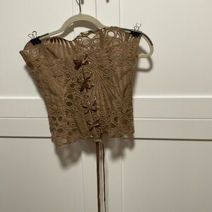 Chic Lace-Up Brown Women's Blouse